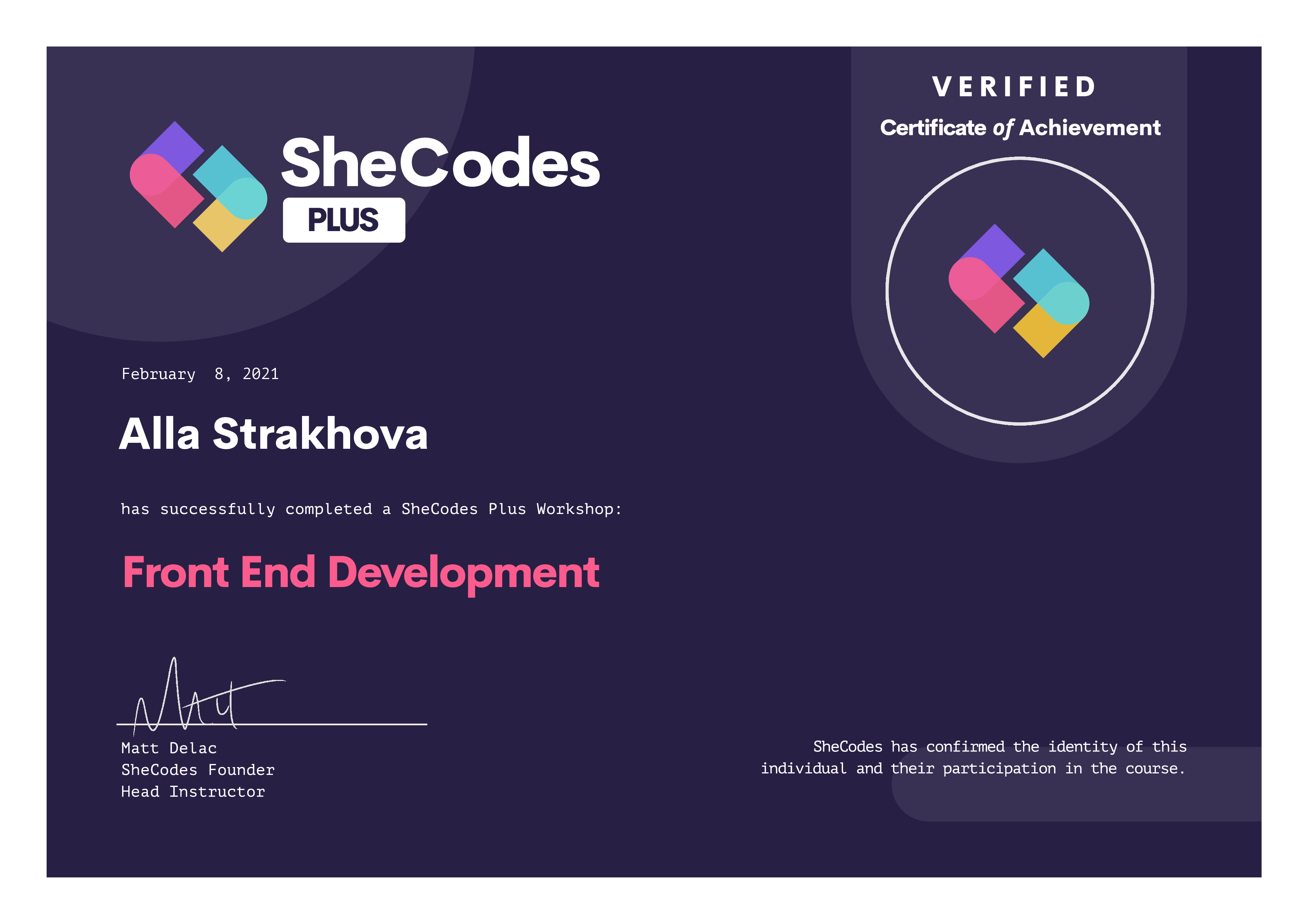 Front End Development Certificate