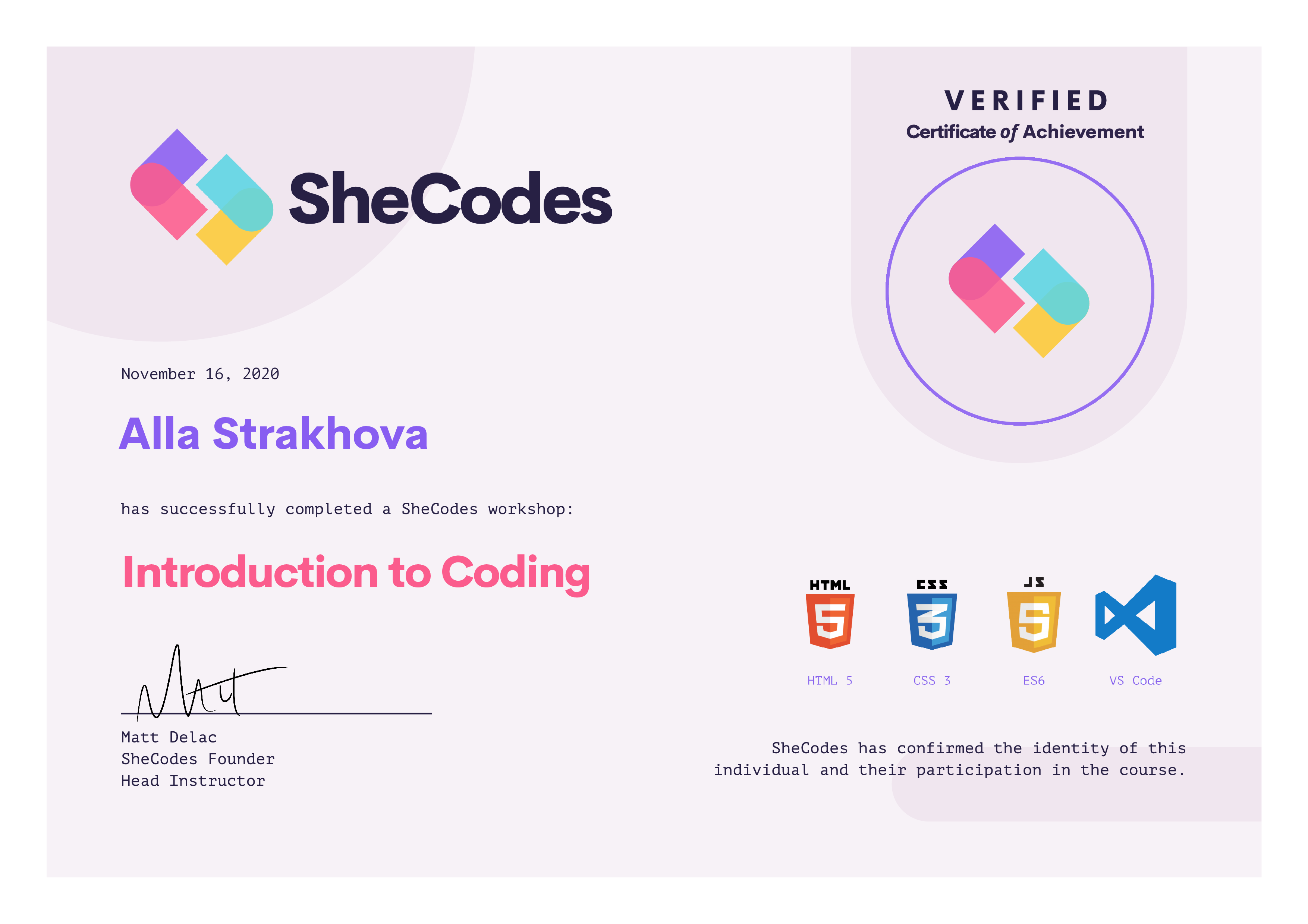 Introduction to Coding Certificate