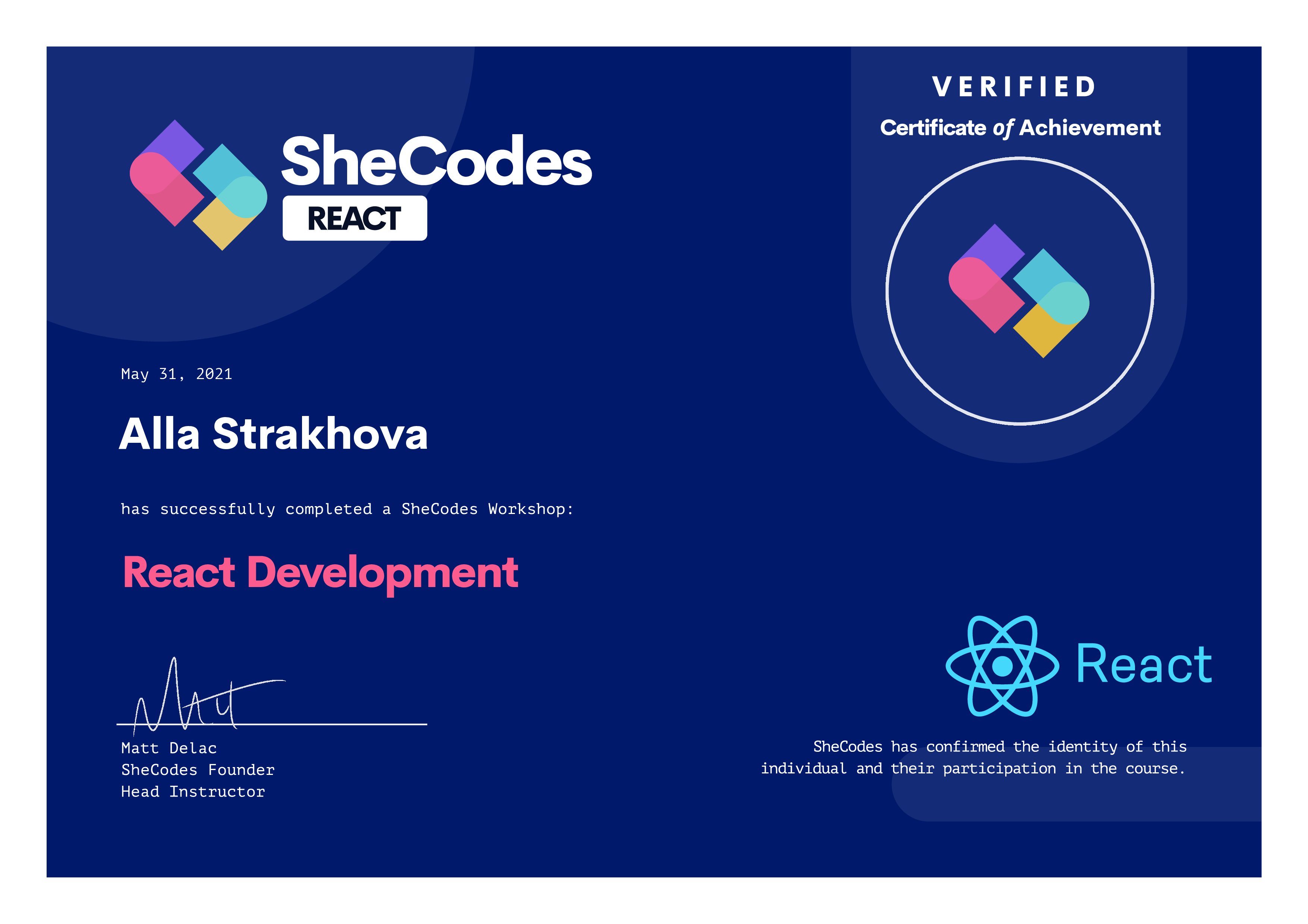 React Development Certificate